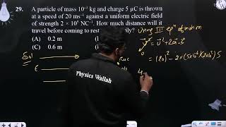 A particle of mass 10 3 kg and charge 5 C is thrown at a speed of 20 ms 1 aga [upl. by Litnahc643]