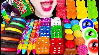 ASMR Edible Crayon Dice Candy Rainbow Dessert 먹는 주사위 크레용 사탕 먹방 Mukbang Eating [upl. by Bonner]