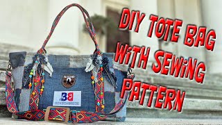 How To Make A Denim Tote Bag  With Sewing Pattern [upl. by Ayrolg474]