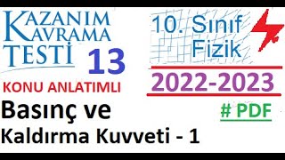 10 Sınıf  Fizik  MEB  Kazanım Testi 13  Basınç ve Kaldırma Kuvveti 1  2022 2023  PDF  TYT [upl. by Atirehc]