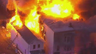 Raw Video Buildings Engulfed In Fire In Newark [upl. by Llehcim]