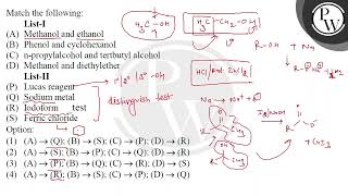 Match the following ListI A Methanol and ethanol B Phenol and cyclohexanol C npropylalc [upl. by Drye446]