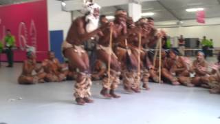 Botswana Tribe Bushmen Dancers In the Athletes Village Welcome Centre Tsutsube Dance [upl. by Shriver]