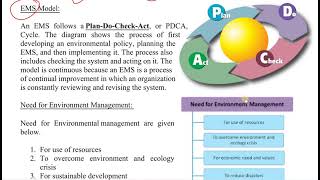 Environmental Management EMS Need for Environmental Management PlanDoCheckAct PDCA In Hindi [upl. by Euqinemod42]