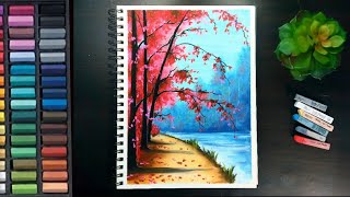 Tricks to Draw Realistic 😱 TREES RIVER ROADWAYS  step by step Tutorial  Soft Pastel Drawing [upl. by Natsirc]