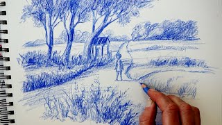 Como desenhar a PERSPECTIVA CORRETA na PAISAGEM DESENHO com LÁPIS de COR [upl. by Elletsyrc]