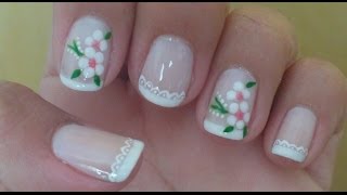 Unhas Decoradas Rendinha com Flor de PoÃ¡ Manual Bela e Simples Nail Art [upl. by Hoffman]