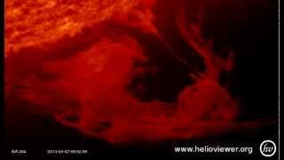 Solar flare  Prominence eruption at the south of the Sun January 7th 2013  Video Vax [upl. by Sillyrama232]