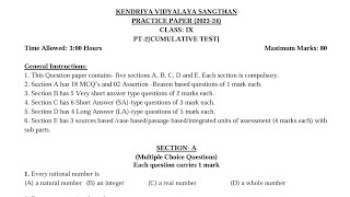 Class9 Maths  PT2 Half Yearly Exam Question Paper CBSE Exam for Kendriya Vidyalaya Students [upl. by Amahs]