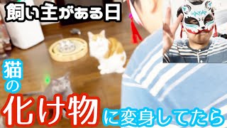 Prank video 【ドッキリ】飼い主がある日 猫の化け物に変身してたら！猫達は･･･！ [upl. by Ardnassac100]