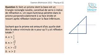 Examen Admission Médecine Belgique  Juin 2022  Physique Q1 [upl. by Knute846]