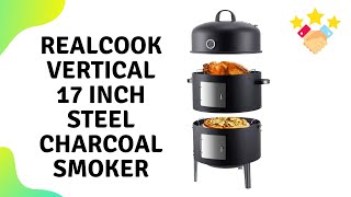 Realcook Vertical 17 Inch Steel Charcoal Smoker  Heavy Duty Round BBQ Grill Overview [upl. by Mountfort]