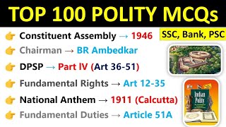 Top 100 Polity MCQs  Indian Polity Gk MCQs Questions And Answers  Polity GK Top MCQs [upl. by Gayelord]