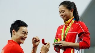 Chinese divers get engaged at Rio medal ceremony [upl. by Kazimir]