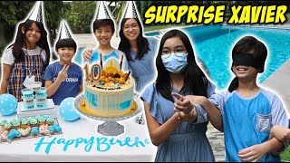 PRANK SURPRISE ULANG TAHUN XAVIER DI TEPI KOLAM RENANG WARNA BIRU  Vlog Lucu  CnX Adventurers [upl. by Milore]