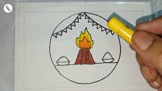 Holika Dahan Easy drawing for Kids  होलिका दहन  Happy Holi 2024 Drawing [upl. by Jaynes52]