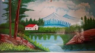 Wall painting design idea landscape wall painting art painting love drawing artist [upl. by Brodie764]