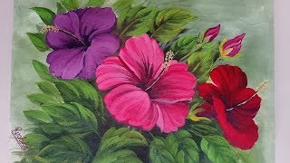 Hibiscus Flower Bunch Painting  Acrylic Painting Tutorial [upl. by Pelagia]