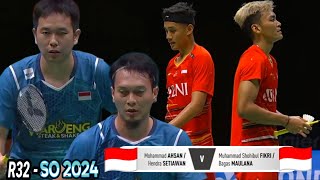 Mohammad AhsanHendra Setiawan vs Sohibul FikriBagas Maulana  R32 SO 2024 [upl. by Noillimaxam]