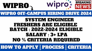 WIPRO OFFCAMPUS HIRING 2024  BATCH 20232025  SALARY  4 LPA  DIOPLOMA HOLDERS CAN APPLY [upl. by Pirri]