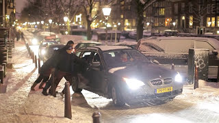 Cars stuck on icy Amsterdam bridges  January 10 2010 [upl. by Hanleigh]