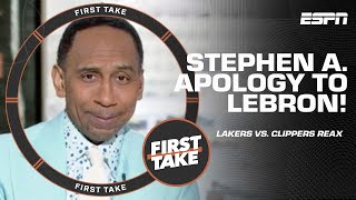 Stephen A APOLOGIZES to LeBron James He was SENSATIONAL in win over Clippers  First Take [upl. by Fen]