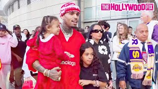 Chris Brown Ammika Harris Diamond Brown amp Nia Guzman Take Royalty amp Lovely Brown To Lakers Game [upl. by Adnauqal623]