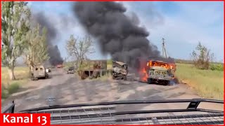 “Let’s run let’s runquot ​Russian troops ambushed on “road of death” are suddenly attacked by drones [upl. by Znieh397]