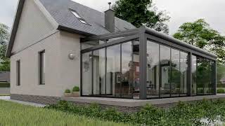 Sunroom  Retractable glass roof with sliding glass doors [upl. by Anitap]