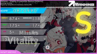 osumania  Vitality tpazolite remix 4K Inferno 9638 [upl. by Kalb]