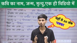 Hindi Class 10th Lekhak Ka Naam Janm AVN Mrutyu  Bihar Board Hindi Class 10th Sabhi Lekhak Ka Naam [upl. by Hagile506]