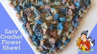 Easy Crochet Flower Triangle Shawl [upl. by Wheaton]