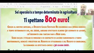 bonus lavoratori agricoli 2021 800 € per tutti [upl. by Jala]