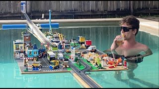 Lego Train Cab Ride on 2 Bridges and Around The Pool [upl. by Osrick]