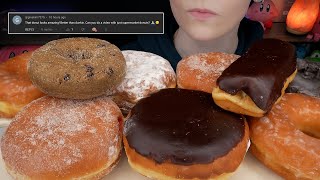 ASMR Donuts Mukbang Chocolate Cake Raspberry amp Lemon Filled Bavarian Cream Blueberry Glazed [upl. by Ahsuas]