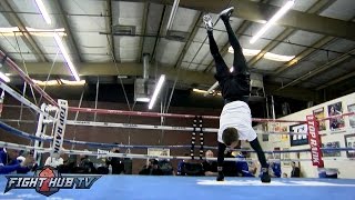 Vasyl Lomachenko does crazy handstand exercise in ring [upl. by Zehc]