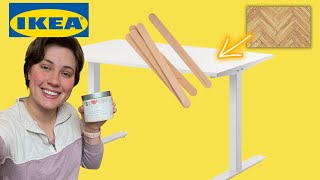 IKEA Desk Transformation  Craft Sticks Become Herringbone Wood Detail [upl. by Nolur]