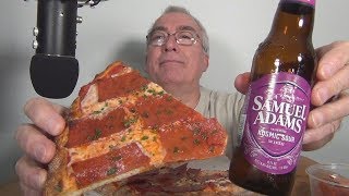 ASMR Eating lengthwise cut Pepperoni Pizza with Sam Adams and a Cannoli [upl. by Virgilia]