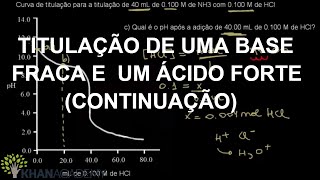 TITULAÇÃO DE UMA BASE FRACA E UM ÁCIDO FORTE CONTINUAÇÃ0  Química  Khan Academy [upl. by Goulder]