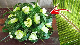 Easy Flower Arrangement  Coconut Leaves  Springery  Rose [upl. by Linad]