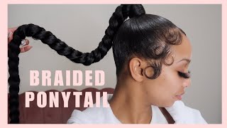 Braided Ponytail With Braiding Hair  Fluffy edges [upl. by Ardnala]