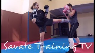 SAVATE boxe française → Travail des combinaisons techniques en duo [upl. by Acired]