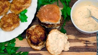 Baltimore Ravens Crab Cakes  Tasty Tailgate Recipe [upl. by Akcemat]