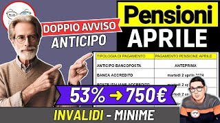 PENSIONI ➜ RITIRO APRILE  ANTICIPO PAGAMENTI PASQUA e AUMENTI X QUESTI PENSIONATI 📈 INVALIDI MINIME [upl. by Baseler]