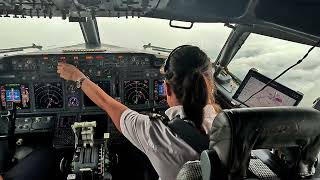 Beautiful Female Pilot Take Off Her Boeing B737700  Cockpit View  GoPro [upl. by Iene745]