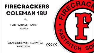 031724 Fury Platinum Laws vs Firecrackers Coleman 18U G4 [upl. by Narut]