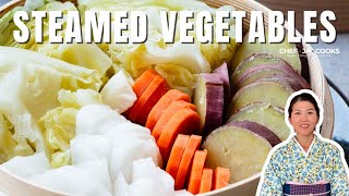 Japanese Steamed Vegetables Recipe  Bamboo Steamed Veggies [upl. by Ahsiekat18]