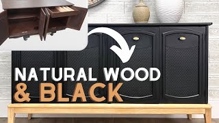 NATURAL WOOD amp BLACK  Vintage Sideboard  Credenza MAKEOVER  Upscale Furniture Flipping [upl. by Harihs]