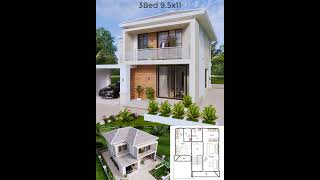 31x36 House Design Plan 95x11 M with 3 Bedrooms Hip Roof homedesign housedesign houseplans [upl. by Ymmij994]