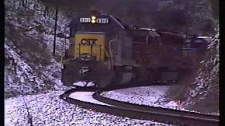 EMD SD402 units working hard in the snow at Boonford NC 1992 [upl. by Enelym]